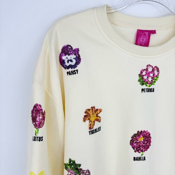 QUEEN OF SPARKLES Floral Embellished Cream Sweater - Picture 4 of 16
